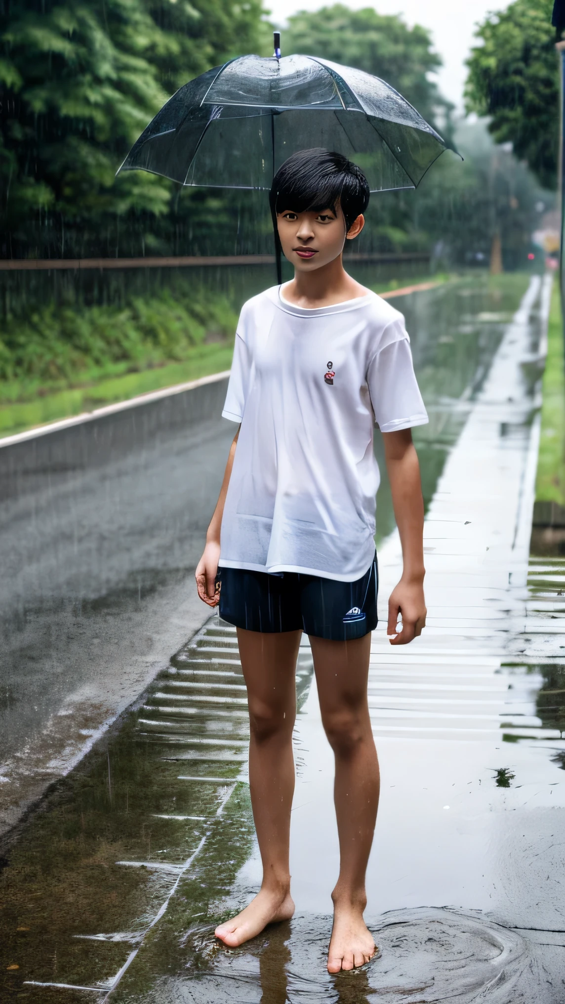 four 17 years old, Japanese, naked, gay, boy, rain, whole body, penis, SWEAT, WHITE SCHOOL-shirt, STANDING, DARKNESS