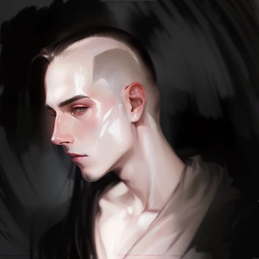 a close up of a person with long hair and a tie, speedpaint, halfbody portrait, inspired by Odd Nerdrum, digital painted, inspired by Aaron Nagel, humanoid portrait, portrait demon half human, smooth. digital painting, shaved head, half body portrait, digital drawing, ((portrait)), hairless, an expressive digital painting, digital sketch
