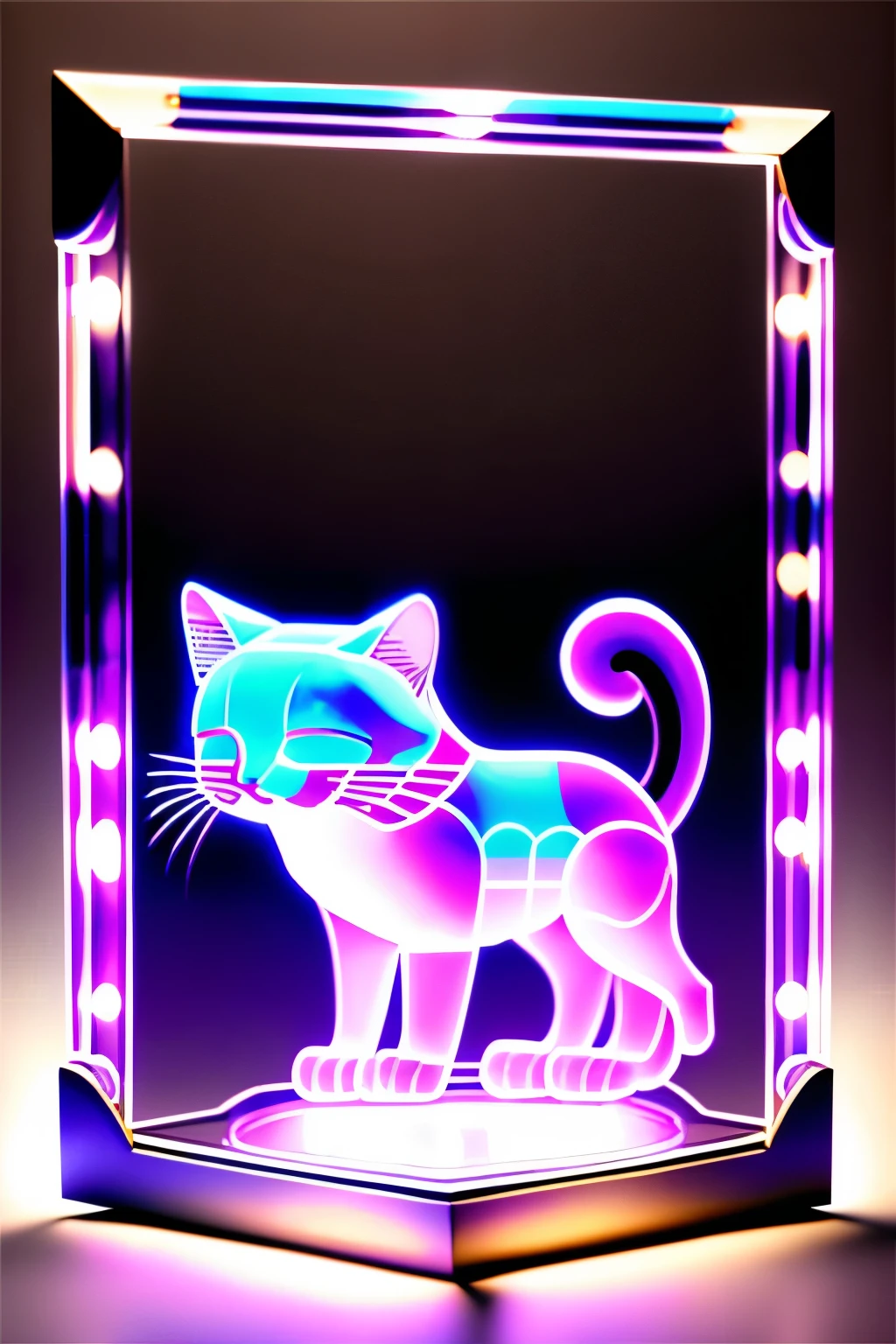 best quality, super fine, 16k, delicate and dynamic, super deformed, cute plump cat, cute pose, transparent translucent anatomy, iridescent neon colors wiring diagram and LED, X-ray made of transparent crystal, picture frame and background stained glass kaleidoscope made of jewels of various colors, analyzer room lab, various image effects, artwork