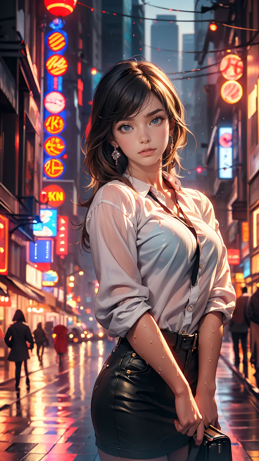 (8k, RAW Photos, highest quality, masterpiece:1.2), (Realistic, photo-Realistic:1.37), Omertoza, One girl, (K-Pop Idols), (Charming monkey:1), cute, Cityscape, rain, Wet, Professional Lighting, Photon Mapping, Radio City, Physically Based Rendering,,