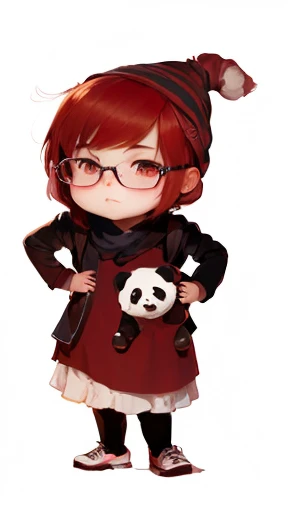 a drawing of a girl with red hair and glasses holding a cat, inspired by Shi Rui, cartoonish cute, yume nikki, character portrait of me, panda panda panda, full body portrait of a short!, inspired by Zhu Da, inspired by Yao Tingmei, cute character, inspired by Nara Yoshitomo, inspired by Mei Qing