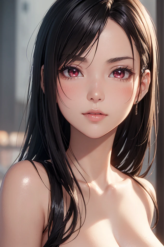 ((nude, naked))), ((seductive posing, hairy pubic hair),8k,masterpiece, bset quality,big, (1 girl), tifa lockhart, red_eyes, black hair, long hair, professional lighting, (shiny skin: 1.2), shiny big, ((best quality)), sharp focus: 1.2, highly detailed face and skin texture, detailed eyes, perfect face, perfect body, blur art, cg, background, Big breasts, presence (20yo, mature cool and beautiful face), , blush, (mittgal), 