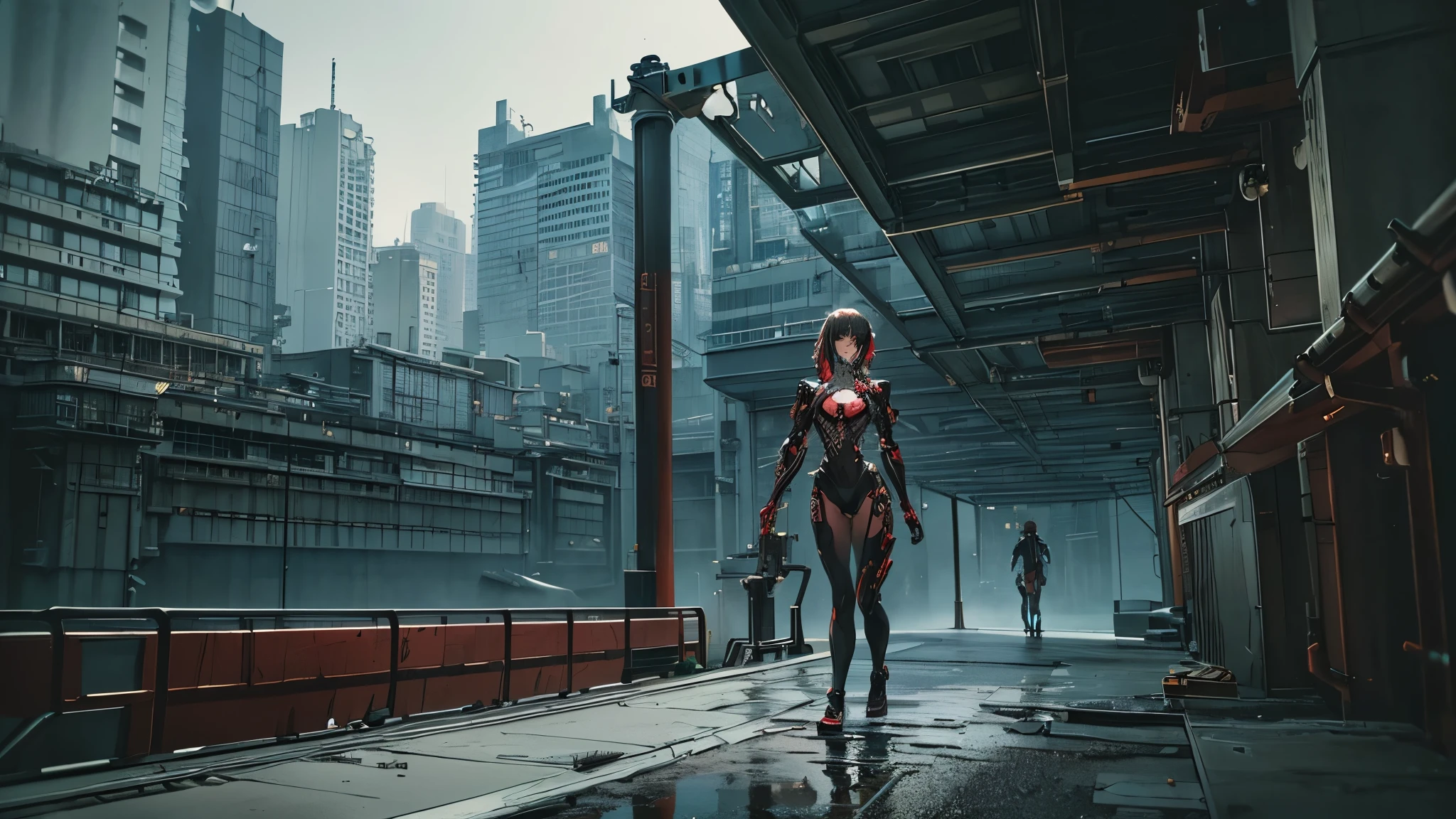 ((8K resolution))、((highest quality))、((masterpiece))、((Very detailed))((((dramatic))), (Anatomically correct)、The depth of the object to write、Looking at the camera、front、(Giant、Mechanical bones格、Mechanical boneechanical Cervical Vertebra、lipstick、Spit sludge from the mouth、Bloody)、spooky、an ominous、((theme、whole body:1.1)), SF、Biomechanics、Design、background:Maintenance Dock