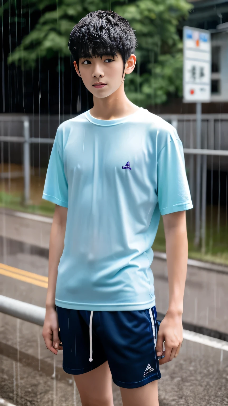 four 17 years old, Japanese, naked, gay, boy, rain, whole body, penis, SWEAT, WEAT T-shirt, STANDING, DARKNESS