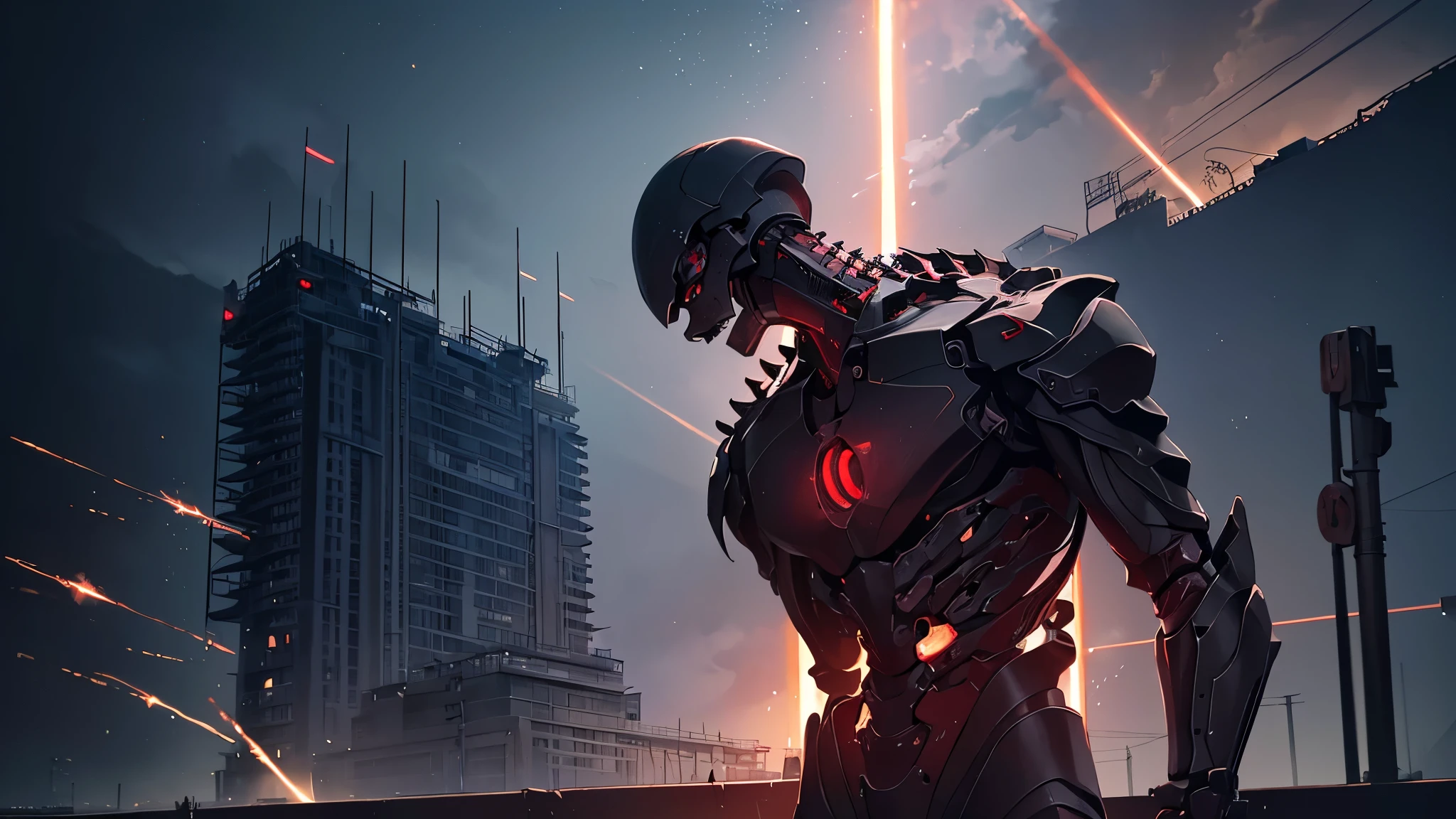 ((8K resolution))、((highest quality))、((masterpiece))、((Very detailed))((((dramatic))), (Anatomically correct)、The depth of the object to write、Looking at the camera、front、(Giant、Mechanical bones格、Mechanical boneechanical Cervical Vertebra、Red light turbine core、Sparks fly、Bloody)、spooky、an  ominous、((theme、whole body:1.1)), SF、Biomechanics、Design、background:Maintenance Dock