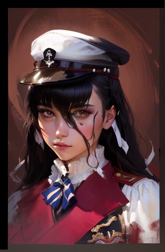 a painting of a girl in a sailor hat and dress, closeup character portrait, painted character portrait, inspired by Adolf Fényes, painted in high resolution, drawn with photoshop, character portrait closeup, heavy shading, character close up, character art closeup, a character portrait, a portrait of the character, r /art, r/art, r / art, digital painted