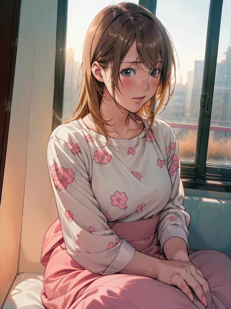 1girl on a train looking out the window, detailed anime portrait, lofi portrait at a window, beautiful anime girl, lofi portrait, lofi girl, anime girl portrait, gwyneth poe style artwork, high quality portrait, sunset, charming anime girl, cute anime girl, realistic cute girl illustration, anime style, (best quality,4k,8k,highres,masterpiece:1.2),ultra-detailed,(realistic,photorealistic,photo-realistic:1.37),HDR,UHD,studio lighting,ultra-fine painting,sharp focus,physically-based rendering,extreme detail description,professional,vivid colors,bokeh