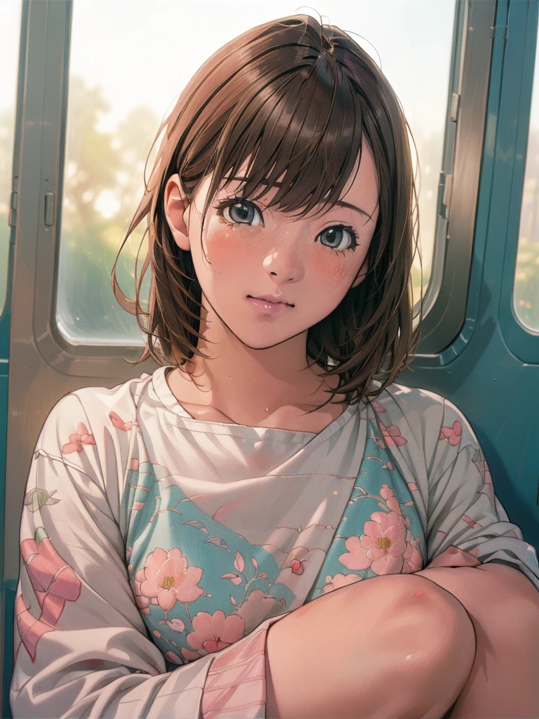 1girl on a train looking out the window, detailed anime portrait, lofi portrait at a window, beautiful anime girl, lofi portrait, lofi girl, anime girl portrait, gwyneth poe style artwork, high quality portrait, sunset, charming anime girl, cute anime girl, realistic cute girl illustration, anime style, (best quality,4k,8k,highres,masterpiece:1.2),ultra-detailed,(realistic,photorealistic,photo-realistic:1.37),HDR,UHD,studio lighting,ultra-fine painting,sharp focus,physically-based rendering,extreme detail description,professional,vivid colors,bokeh