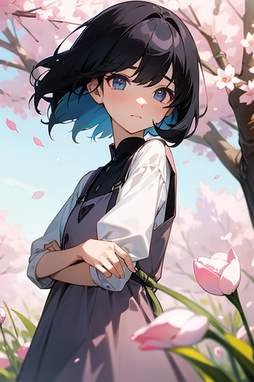 Shortcuts、Women、Short、cute、Chest ordinary、Confused eyes、Spring dress、Black Hair、