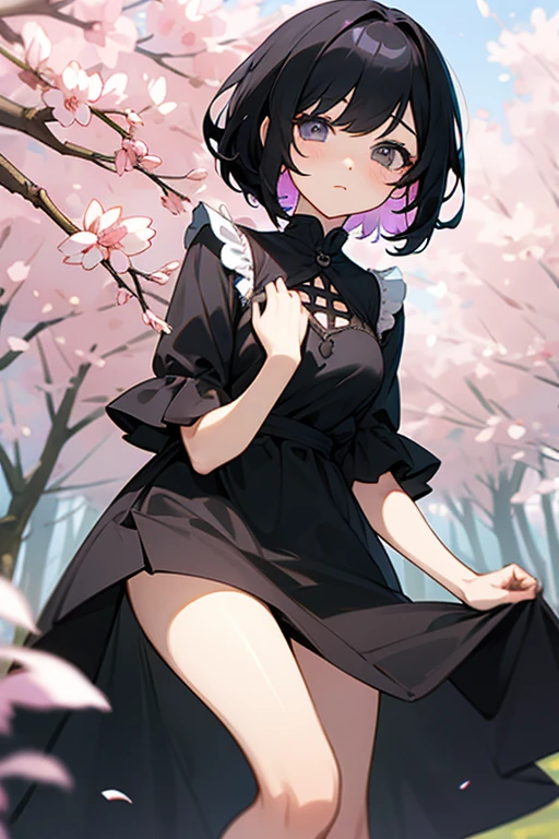 Shortcuts、Women、Short、cute、Large chest、Confused eyes、Spring dress、Black Hair、Hair color is black!