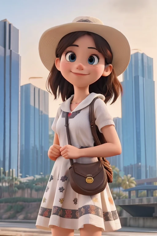 Obra maestra, mejor calidad, high resolution, extremadamente detallado, antecedentes detallados, cinematic lighting, 1 chica, mirando al espectador, parque, vestido blanco, sombrero para el sol, sonrisa, usando mochila randoseru, (mochila randoseru:1.0), de pie, desnuda