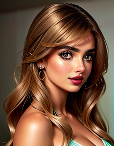 {Ana de Armas}, (cabelos rabo de cavalo com franja, slightly messy brown color), (olhos verdes, olhos altamente detalhado e brilhante), (full lips with dark lipstick), imagem altamente detalhada, alta qualidade, 16K, estilo cyberpunk, Altamente hiper realista.