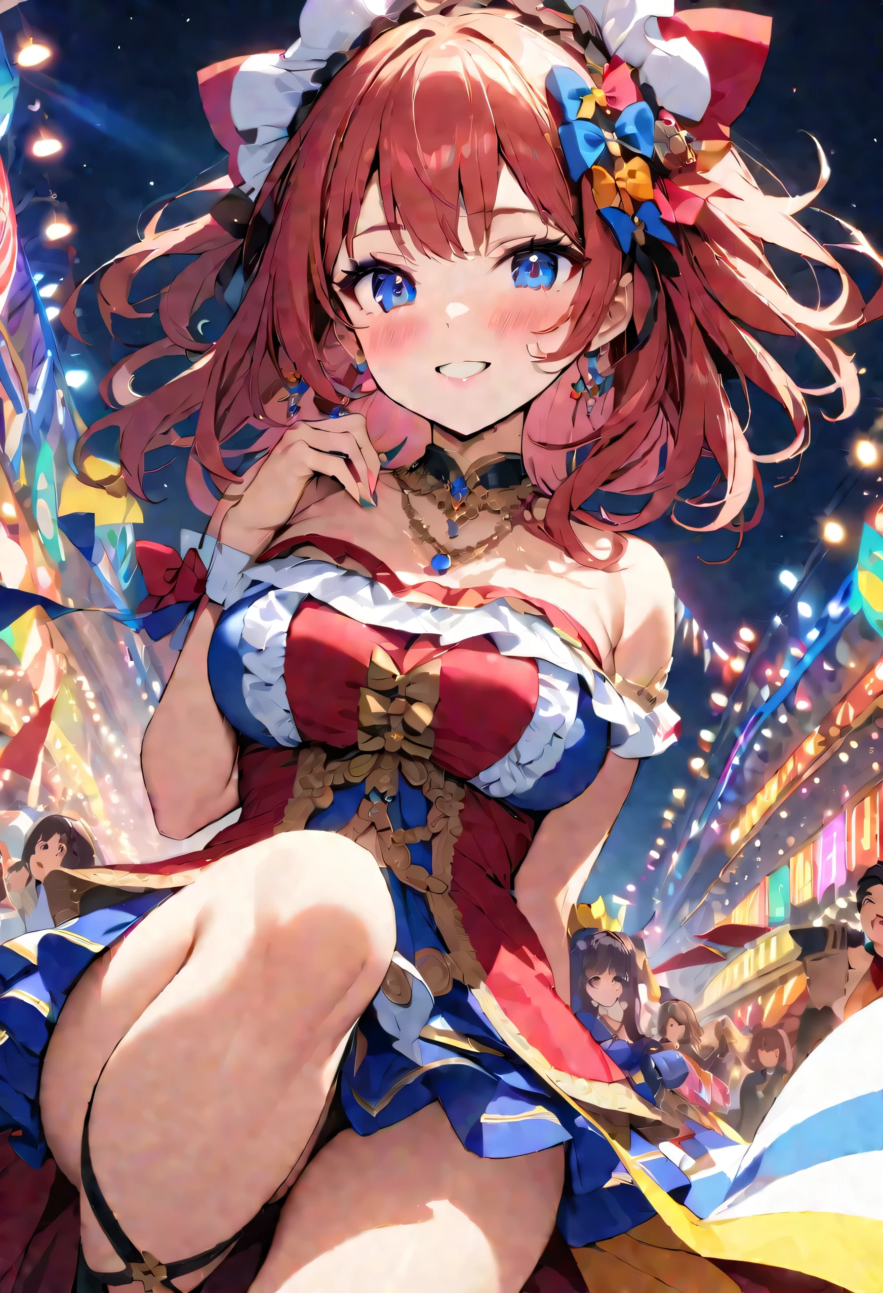 ((masterpiece、Highest quality))、Carnival of Rio、parade、((amusement park、Beautiful illuminations))、(5+ Naked Cute Girls、:1.3、Various hair colors、smile:1.3、Samba Dance:1.3、Samba Costume: 1.3)、(((Pussy、Nipples、Mid-chest)))、(Glowing Skin、Flashy and gorgeous accessories、Fishnet tights、Black Hair)、Visitors々