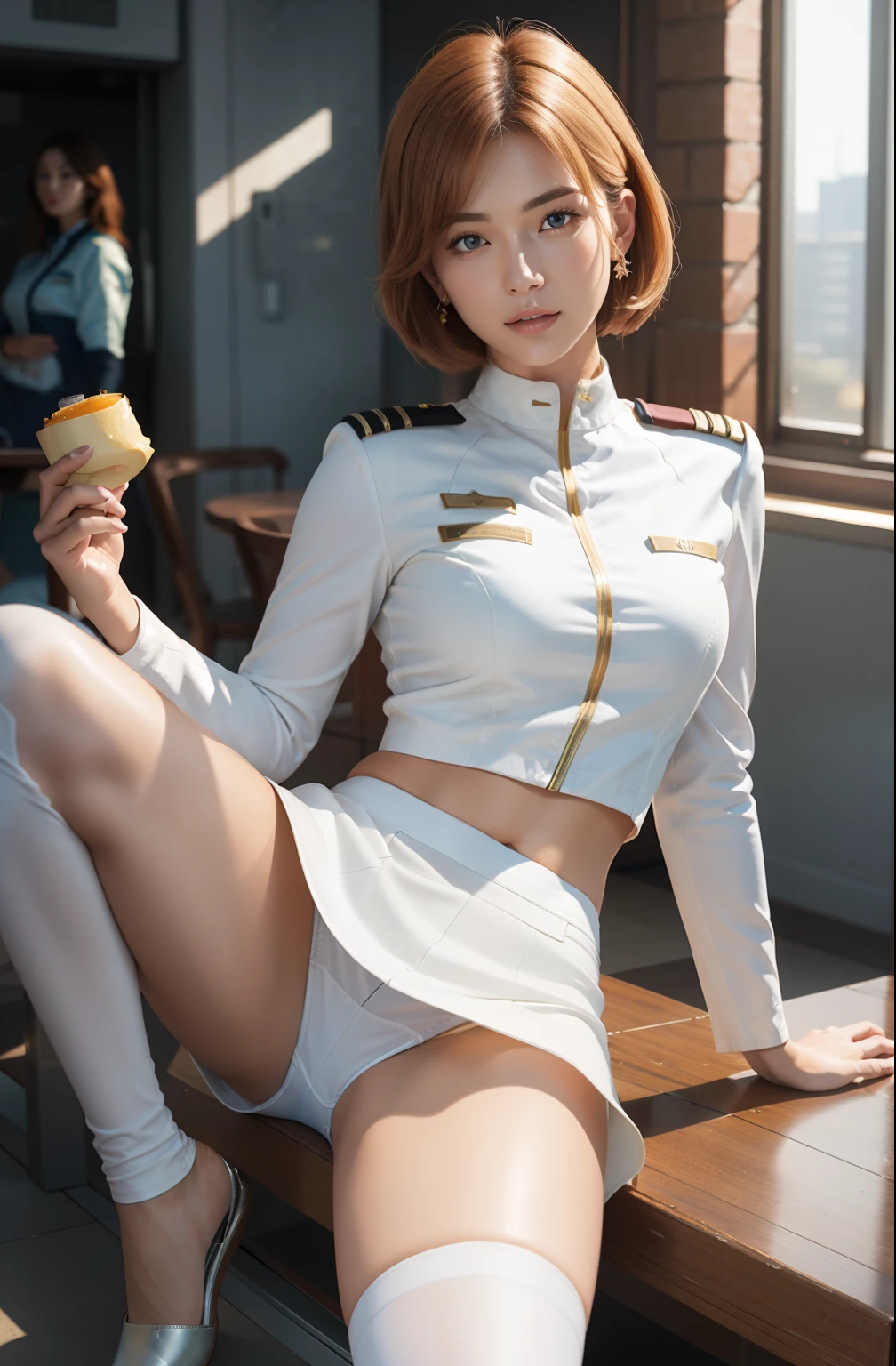 Realistic pictures、The true picture、Realistic,RAW Photos,Best image quality、1 girl, Sayla Mass, elegant,Spread your legs,White pantiesーを見せる, Tabletop, Complex,超ミニskirt、White panties、 Realistic, highest quality, Absurd, Plenty of facial detail, Perfect Eyes, 18-year-old, Cowboy Shot, , Bright colors, White Uniform, skirt