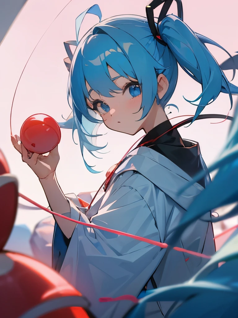yoyo round plastic string toy festival twin tail light blue hair girl