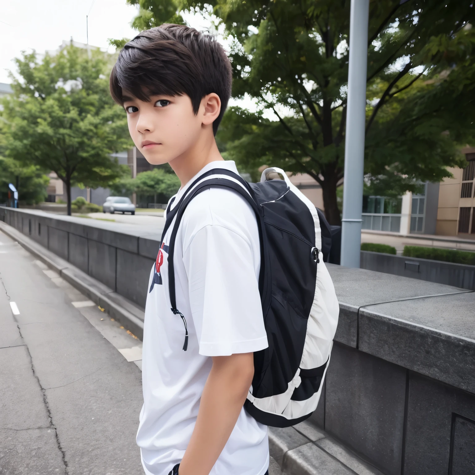 A third-year junior high school boy in casual clothes