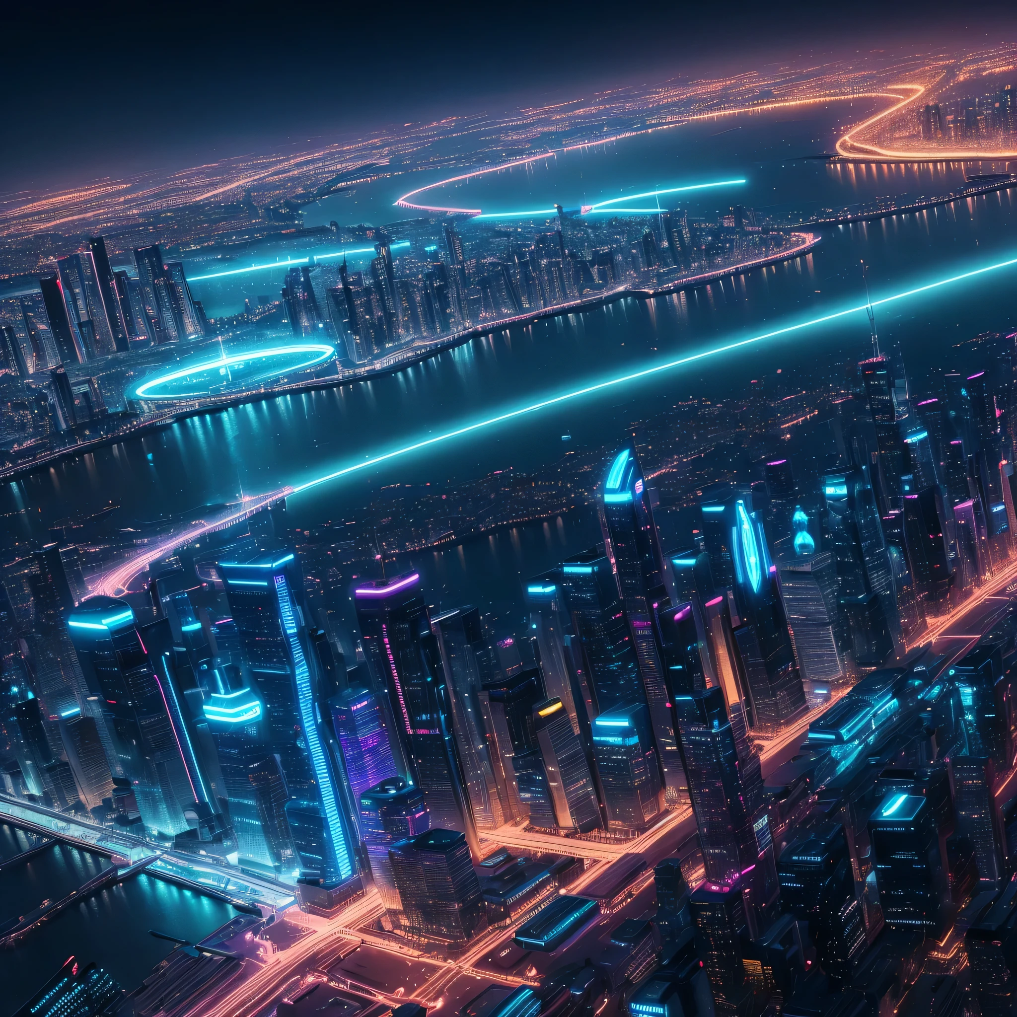 (highest quality,8k,Realistic:1.37),neon,shine,Shiny,Tron,Cityscape