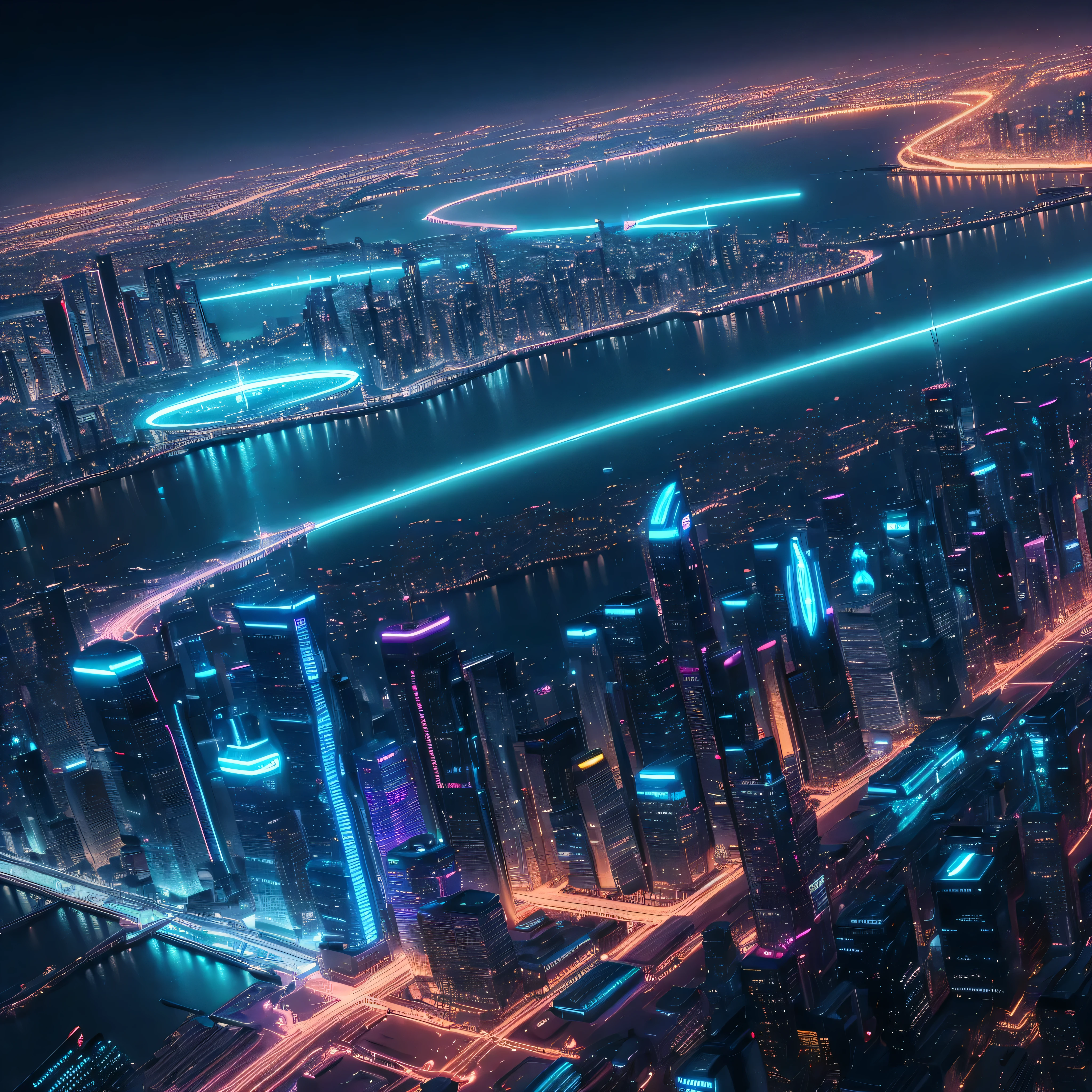 (highest quality,8k,Realistic:1.37),neon,shine,Shiny,Tron,Cityscape
