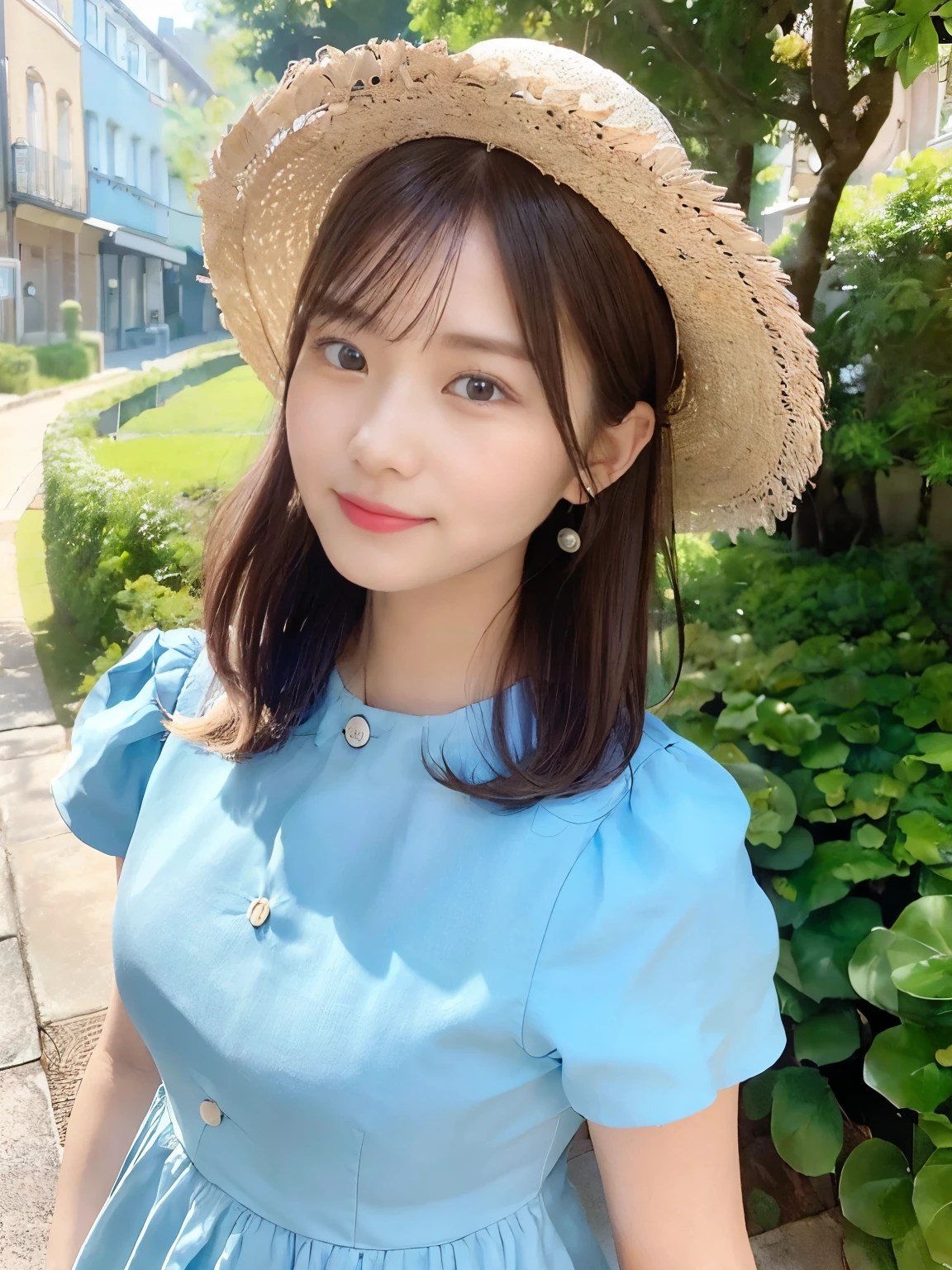 ((highest quality, 8k, masterpiece:1.3)), (Sunscreen Straw Hat：1.3),concentrated:1.2, Beautiful woman with perfect figure:1.4, Stick your butt out:1.2, ((Cut your hair in layers:1.2)), , (Dark Street:1.3), Highly detailed face and skin texture, Full Body Lesbian,Detailed eyes, double eyelid，Whitening the skin，Brown Hair,(With a round face:1.5),(Sky Blue Dress：1.6)。Ocean辺で微笑む、Ocean