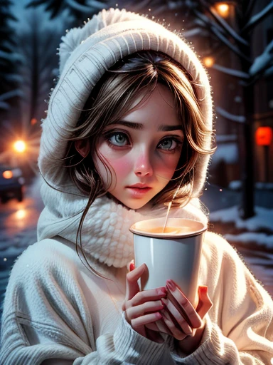 {Ana de Armas, linda, neve, frio, cachecol, toca, big white cup.