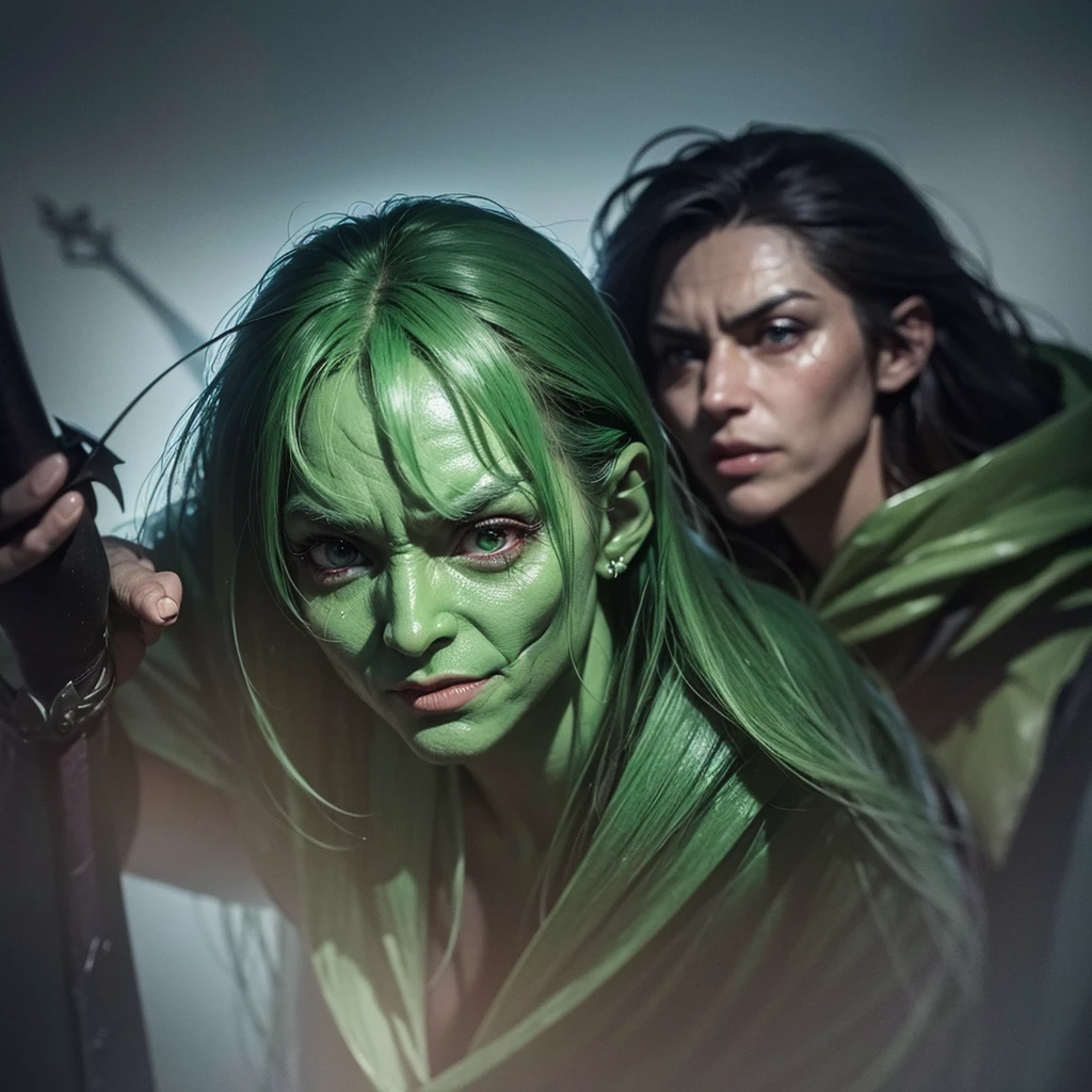 a clever vicious green goblin, big detailed eyes, long ear hair, tattered mystic robe, wielding a pickaxe, lots of mystic pouches, quickly sneaking around a cavern, (best quality,4k,8k,highres,masterpiece:1.2),ultra-detailed,(realistic,photorealistic,photo-realistic:1.37),dark fantasy,concept art,dramatic lighting,cinematic,highly detailed