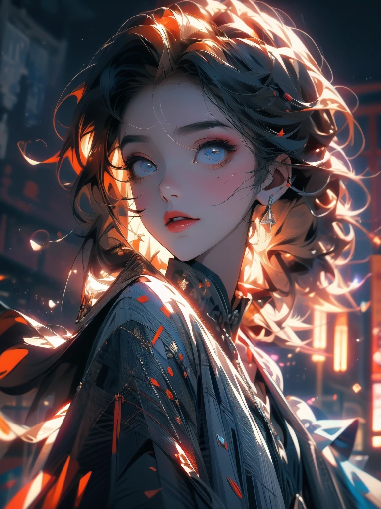 (masterpiece, High resolution, highest quality), ((20 year old woman, Composition from head to stomach, Upper body focus)), fashion pose, detailed eyes, Avant-garde makeup, messy short hair:1.2, ash gray hair, grunge fashion, blurred background, The deserted backstreets of Cuba:1.3, cinematic lighting, anime style, simple lines, digital painting,