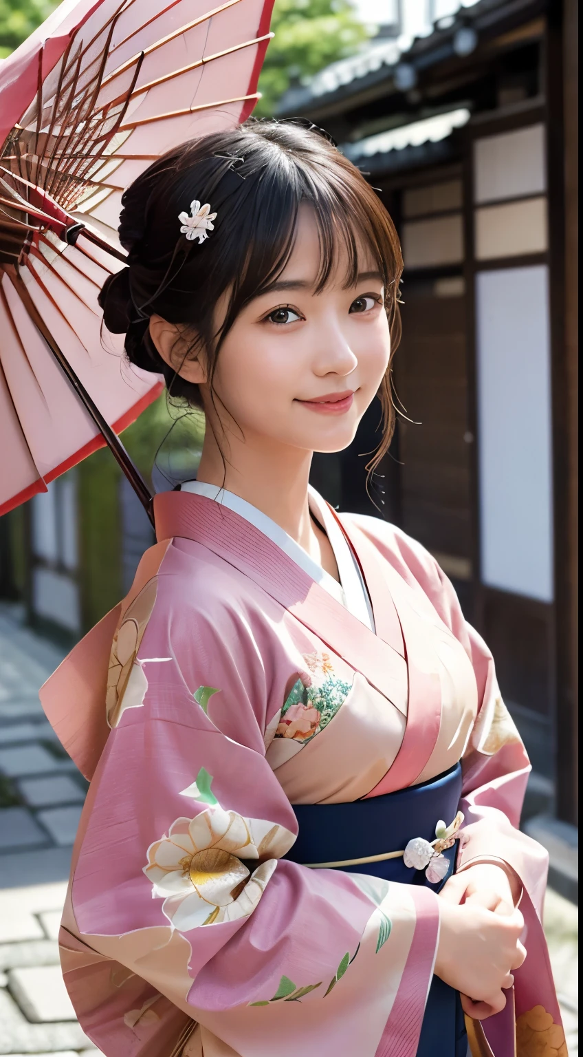 Professional Lighting,(Photorealistic:1.4), (Top image quality:1.0), (超A high resolution:1.0), 8k, Raw photography, (masterpiece:0.2), (Facing the children_v1:0.5)、(最高quality Detail:1.2)、Realistic、8K Ultra HD、High resolution、(1 girl:1.2)、超detailedな、High quality textures、複雑なdetailed、detailed、Very detailed CG、High quality shadows、detailed 美しく繊細な顔、Beautiful details and a delicate eye、(Symmetrical eyes:1.2),Written boundary depth、Ray Tracing,1 girl, Japanese Girls, (Natural smile:1.4),cute, thin, Portrait of a beautiful Japanese woman in a kimono, Standing elegantly on a street corner in Kyoto. Kimono with vibrant traditional patterns, Hair decorated with elegant and delicate hairpins, Gentle expression. (With the old streets of Kyoto in the background:1.4)、The soft light of a spring afternoon、Adding tranquility to the scene. Rendered in a Realistic style with great attention to detail, High resolutionの画像.Sky Porn, Magic Hour, (Realistic:1.3), finely, quality, (Tabletop:1.2), (Realistic:1.2), (最高quality), (複雑なdetailed), dramatic, Ray Tracing, photograph, +roller