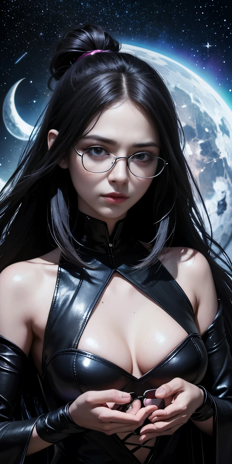 (highest quality,High resolution:1.2),(dark,Threatening:1.1)、((((Glasses)))),(Bad luckな:1.1), In the vortex of space,
Heart of a Goth Maiden, Very dark shade.
Her Eyes, Like dazzling fur in a starless haze,
A symphony of despair in their eyes.
Her Mogul Snaps, Mysterious Cemetery,
Think about it, The source of her sadness.
Black hair swaying in the moonlight,
She weaves despair into her dreams.
oh, Her Soul, Shadow&#39;Embrace,
Take me to space.
At each step of the Kelhudelgoring, She summons darkness,
Dance of the Void, Whippler Big Spark.
Her touch is the cold caress of the void,
In her vague existence, I am left confused.
For Love, Bumblewisk, Cosmic Power,
Stars shining in the endless night.
Confusion swirls, Let the emptiness cry out,
Our love is a dazzling dream in the universe.
Gothic Witch of the entire star world,
In your void, I find my soul.
Hypermaximalist, Anime Style, Breathtaking oil paintings, Surreal, Ultra-realistic digital illustrations that mimic the style of oil paintings, Blends seamlessly with Alex Grey&#39;Psychedelic fantasy art by H&#39;The Aesthetics of Biomechanics.r. Giger. Great composition, masterpiece, highest quality, (devil,Satan,Lucifer:1.1),(devilish:1.1),(Bad luck,Bad luckな:1.1),(Powerful figures:1.1、Big Breasts、Glasses) 、 ((((round Glasses)))),(((Big Breasts)))、(red eyes glow:1.6)、(red glowing eyes,Sharp teeth:1.1),(Black wings,thick,shabby:1.1),(hellish landscape:1.1),(fire,sulfur:1.1),(Threatening atmosphere:1.1),(dark shadows,Threatening presence:1.1),(Bad luck clouds,Stormy Skies:1.1),(dark,Spooky atmosphere:1.1),(Bad luck aura,Evil energy:1.1),(dark aura,cigarette:1.1),(Extreme heat,Burning Flames:1.1),(Surreal,Nightmare Visions:1.1),(Predicting the end:1.1),(Twisted corners,Fiery crown:1.1),(Bad luck whispers,devilish laughter:1.1),(Cry of pain,echoing screams:1.1),(Bad luck symbols,Ancient runes:1.1),(Mysterious relic,dark artifacts:1.1),(Infernal ritual,ritual sacrifice:1.1),(devilish minio