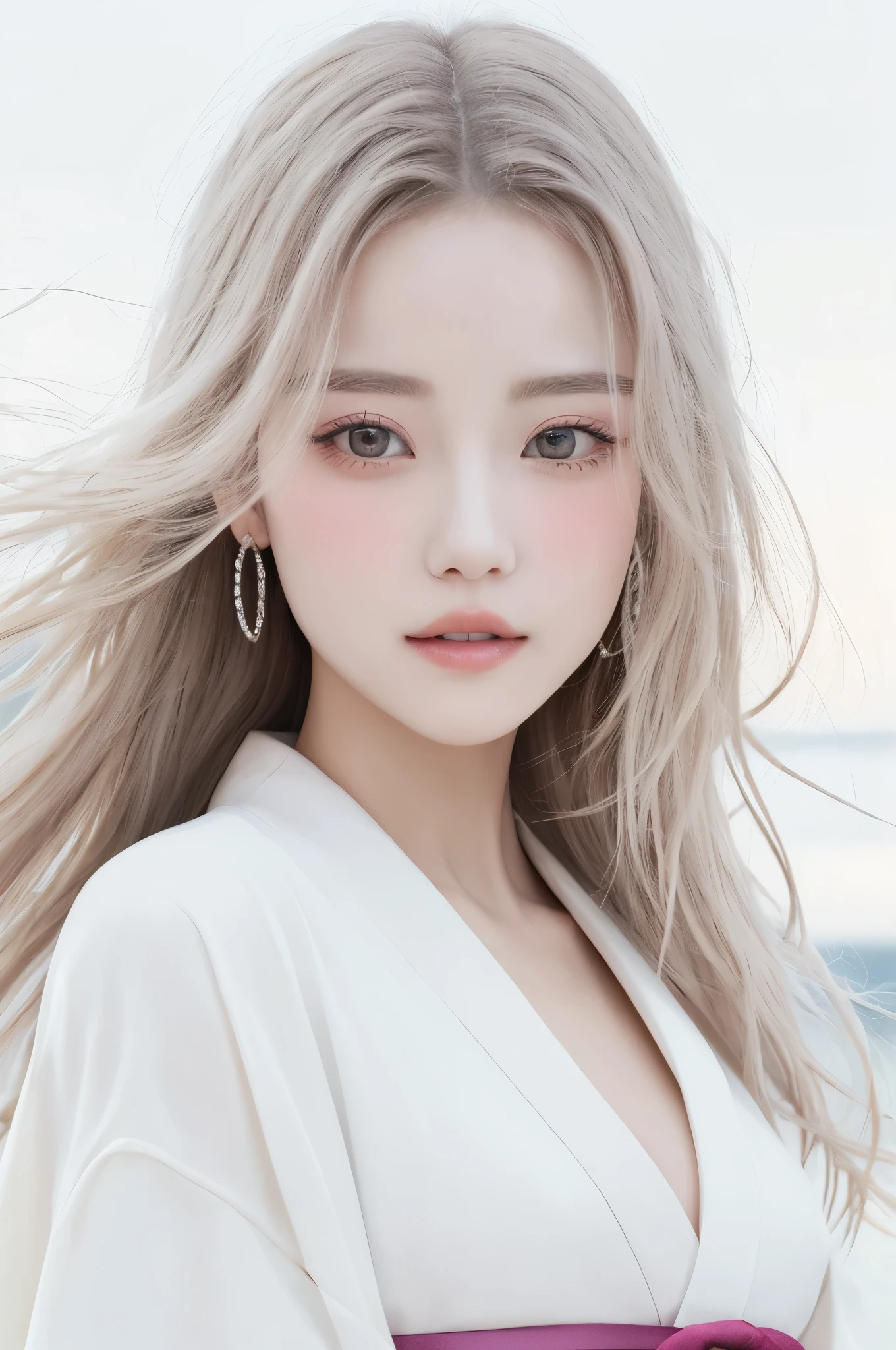 1 beautiful girl、Big round eyes、１By people、Realistic、lips、Tabletop、highest quality、Excellent anatomy、Skin Texture、White Background、Small breasts、Twelve-layered kimono、Gentle pale pink　The beauty of layered colors、Glitter、Glossy hair、Long Hair、Respect、White Tone、Warm Light