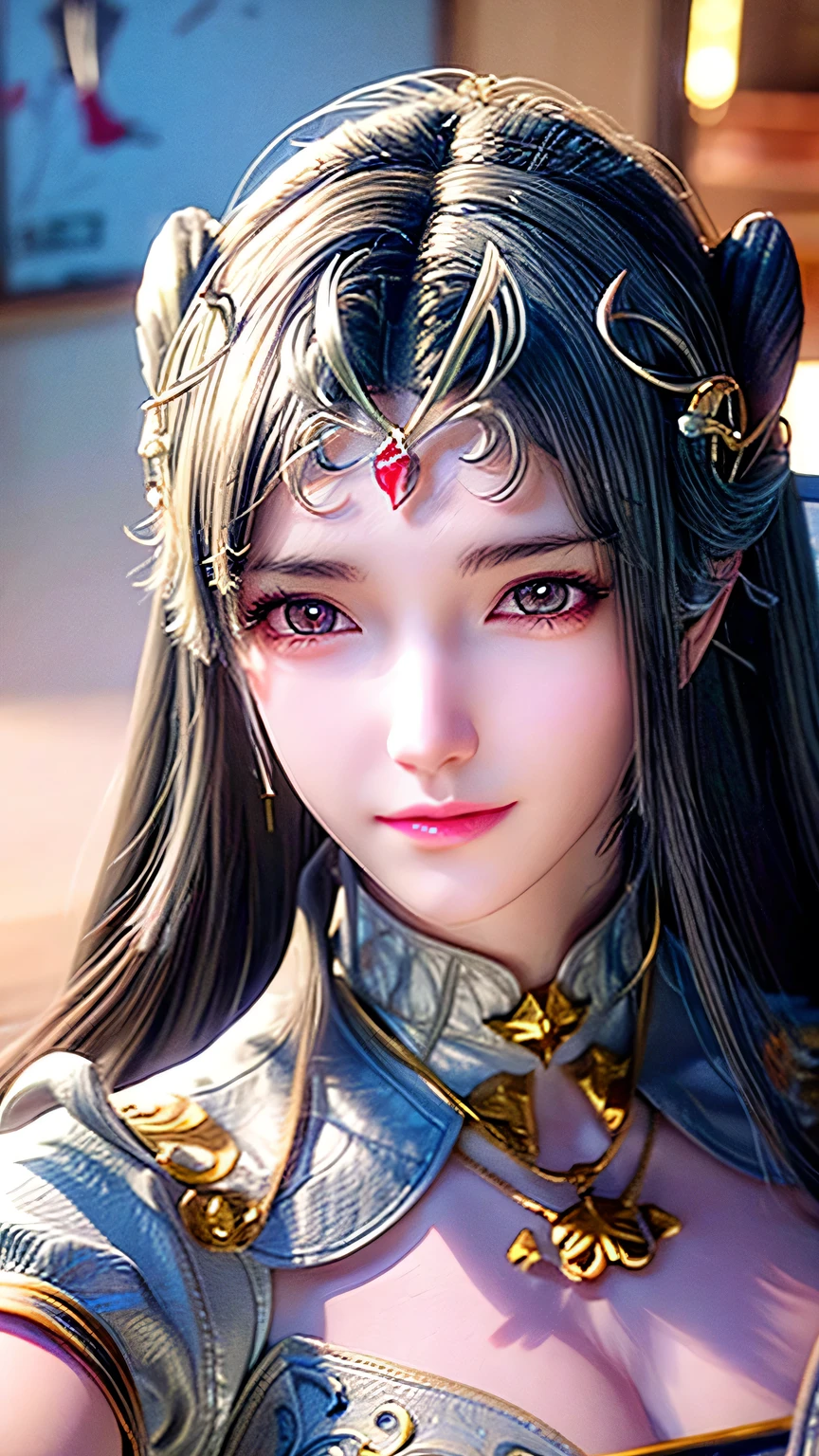 Close-up：A man wearing rabbit ears、Woman holding a sword, Queen of the Sea Mu Yanling, Portrait of zodiac girl knight, Lineage 2 style, Smooth anime CG art, Game CG, Beautiful fantasy queen, Complex and gorgeous anime CGI style, Drink, Goddess Close-up, anime goddess, Deadly, Realistic anime girl rendering