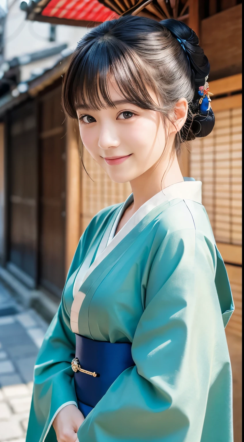 Professional Lighting,(Photorealistic:1.4), (Top image quality:1.0), (超A high resolution:1.0), 8k, Raw photography, (masterpiece:0.2), (Facing the children_v1:0.5)、(最高quality Detail:1.2)、Realistic、8K Ultra HD、High resolution、(1 girl:1.2)、超detailedな、High quality textures、複雑なdetailed、detailed、Very detailed CG、High quality shadows、detailed 美しく繊細な顔、Beautiful details and a delicate eye、(Symmetrical eyes:1.2),Written boundary depth、Ray Tracing,1 girl, Japanese Girls, (Natural smile:1.4),cute, thin, Portrait of a beautiful Japanese woman in a kimono, Standing elegantly on a street corner in Kyoto. Kimono with vibrant traditional patterns, Hair decorated with elegant and delicate hairpins, Gentle expression. (With the old streets of Kyoto in the background:1.4)、The soft light of a spring afternoon、Adding tranquility to the scene. Rendered in a Realistic style with great attention to detail, High resolutionの画像.Sky Porn, Magic Hour, (Realistic:1.3), finely, quality, (Tabletop:1.2), (Realistic:1.2), (最高quality), (複雑なdetailed), dramatic, Ray Tracing, photograph, +roller