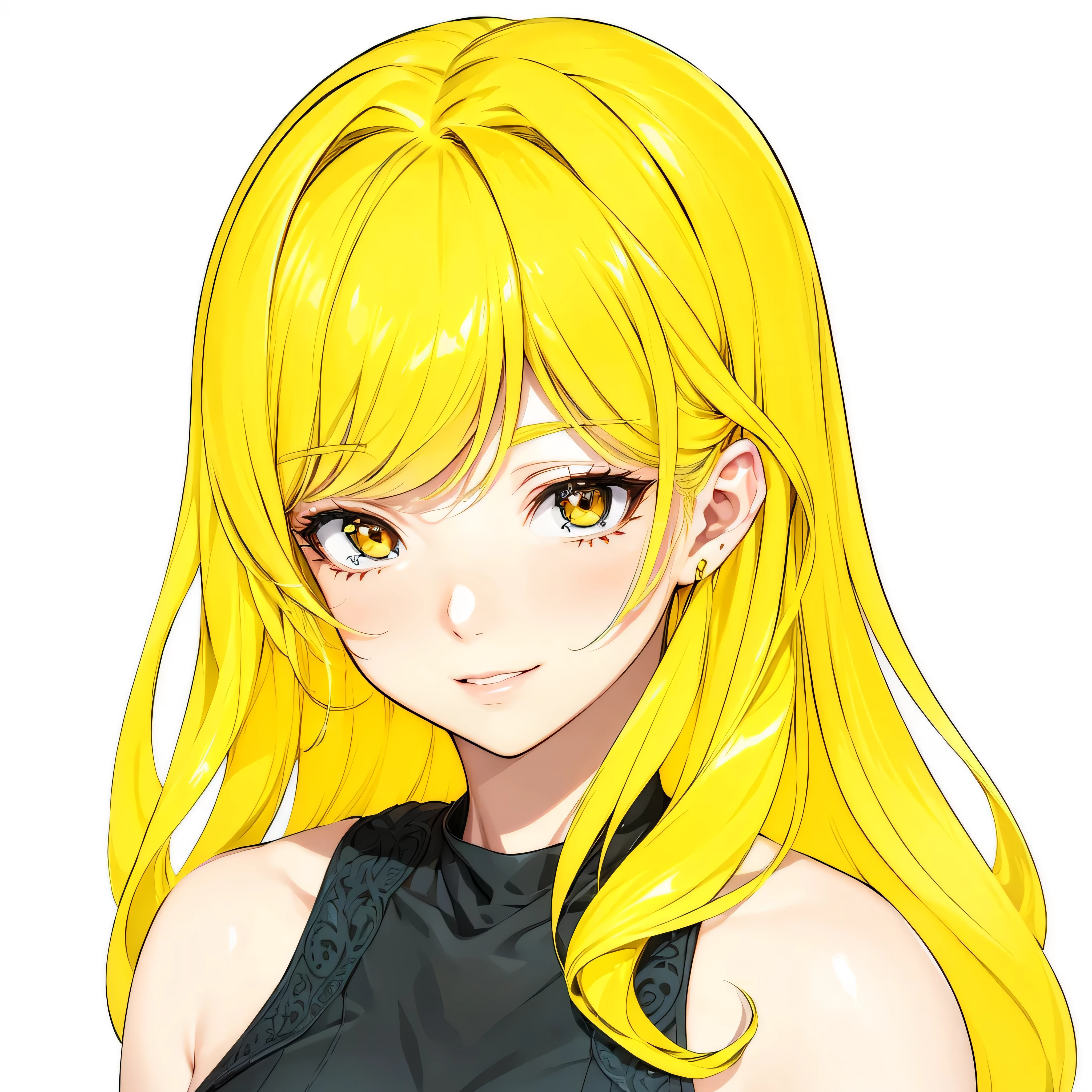 1 girl, beautiful anime girl, long blonde hair, yellow eyes, detailed and realistic facial features, soft lighting, intricate details, happy face, smiling, (best quality,4k,8k,highres,masterpiece:1.2),ultra-detailed,(realistic,photorealistic,photo-realistic:1.37),detailed face,detailed eyes,detailed lips,beautiful cheeks,soft lighting,portrait,vivid colors,bokeh