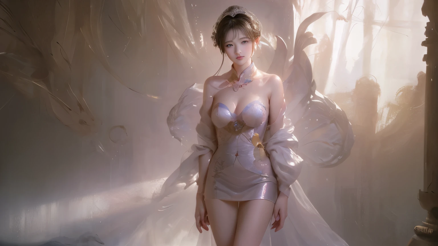 masterpiece,(best quality:1.3),ultra high res,raw photo,detailed skin,beautiful lighting,(realistic, photo-realistic:1.4),1girl,qipao,very beautiful and cute face, long legs, prefect body