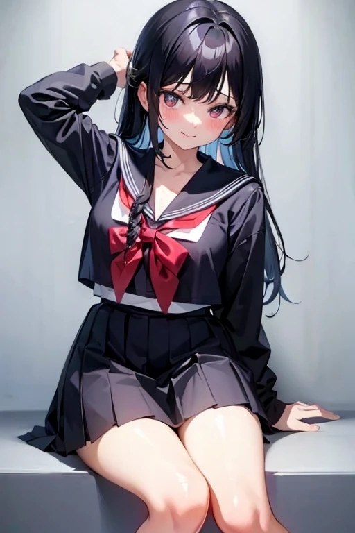 high school girl、Black Hair、whole body、No background、smile、Sailor suit