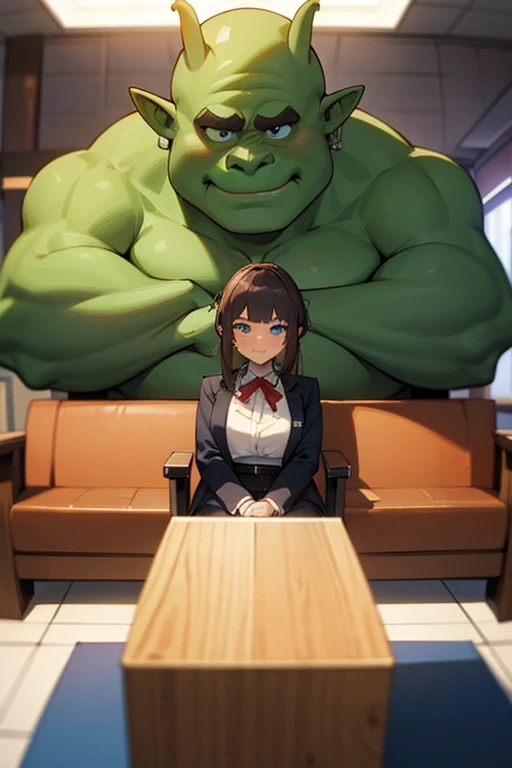 make a social ogre ready to do an interview, sitting and waiting at reception