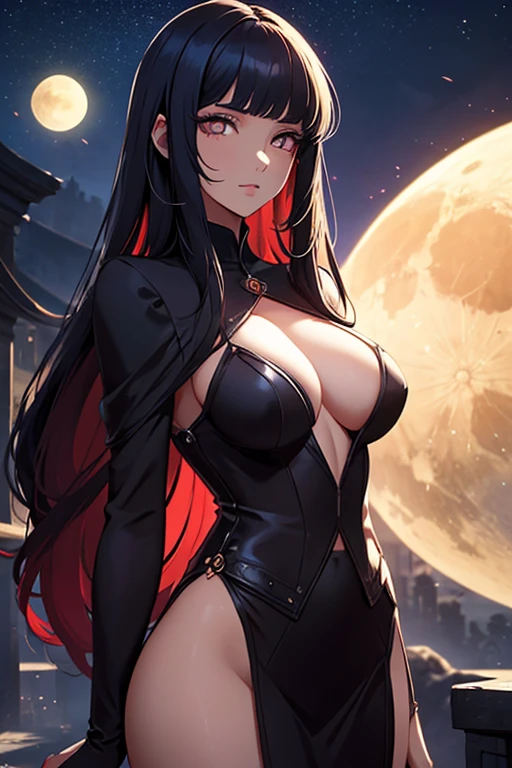mulher, cabelo vermelho, copos, rosto perfeito, roupas futuristas, sozinho, atmosfera da lua, alta qualidade, seios grandes
