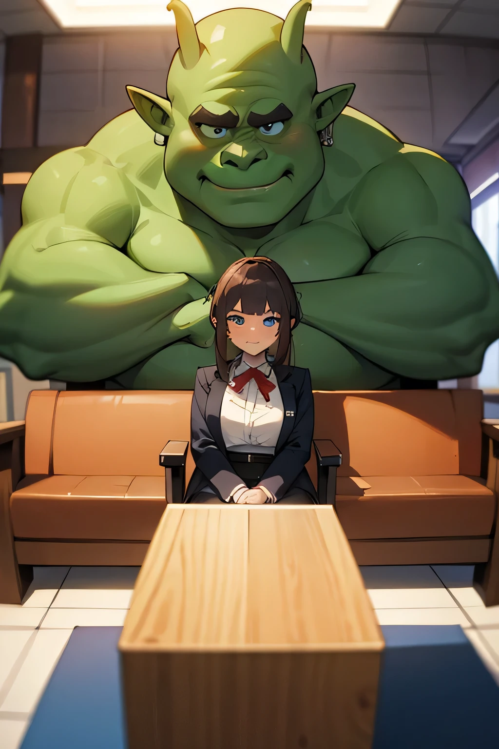 make a social ogre ready to do an interview, sitting and waiting at reception