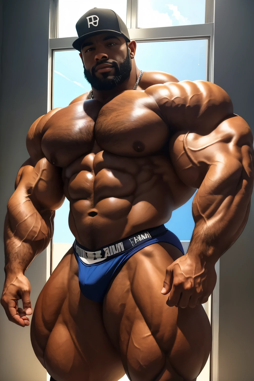 Zangief araffe man with purple shirt and tight blue pants with a large messy volume with obvious veins , with beard, Very beauthful. big muscles, big muscles, extremamente brawny, wearing purple undershirt, huge muscles, exaggeratedly large physique, big muscles, strong and imposing, huge muscles, muito brawny, huge shiny muscles, muito brawny, brawny, exaggerated muscular physique, big muscle, big biceps
