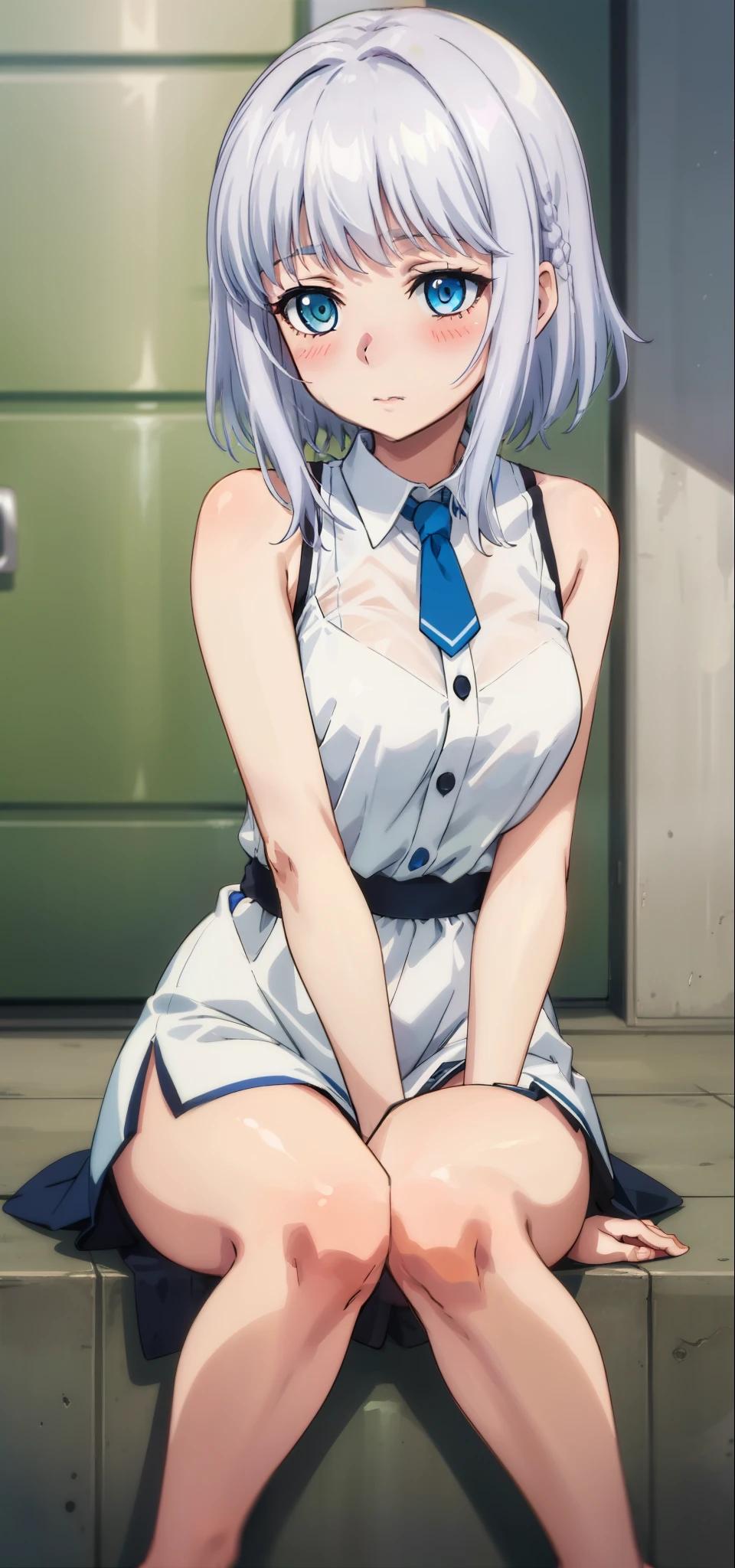 1 girl, kanon kanase, , blush, medium breasts, sleeveless, dress, sitting.