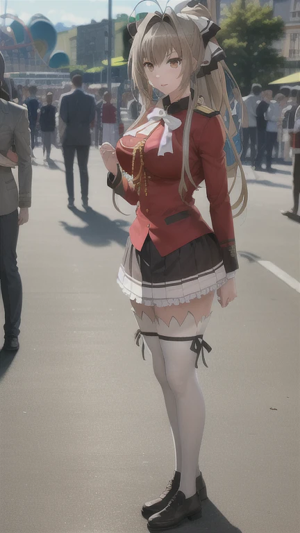 1girl, Sento Isuzu, isuzu-uniform, solo, standing, happy, amusement park,   (ultra high res,best quality), (8k, RAW photo, best quality, masterpiece:1.2), professional lighting, physically-based rendering, highres, absurdres,