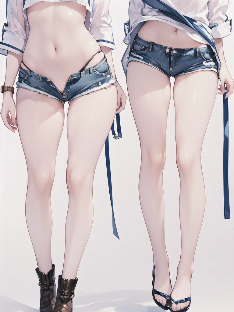 ((Browsing Caution)), \(masterpiece, highest quality, Very detailed\), \(shape\), \(Beautiful details\), \(Very detailedな顔\), ((Perfect Anatomy)), \(One Girl\), \(alone\),
 Thighs,
Short shorts, Denim shorts, Thighsストラップ, Panty Straps, Hip bones,((Denim shortsから見える下腹部を超クローズアップ:1.5))