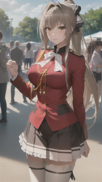 1girl, Sento Isuzu, isuzu-uniform, solo, standing, happy, amusement park,   (ultra high res,best quality), (8k, RAW photo, best quality, masterpiece:1.2), professional lighting, physically-based rendering, highres, absurdres,