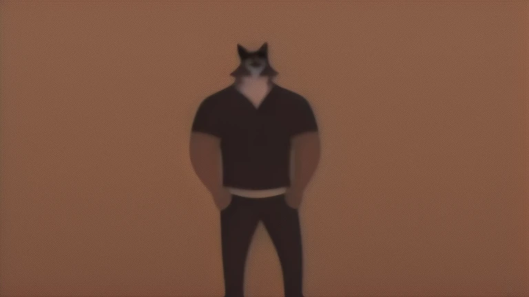 Vortex hellhound from Helluva Boss, standing in a park, He wears a black t-shirt with a gray vest with red spikes on the shoulders and black pants.