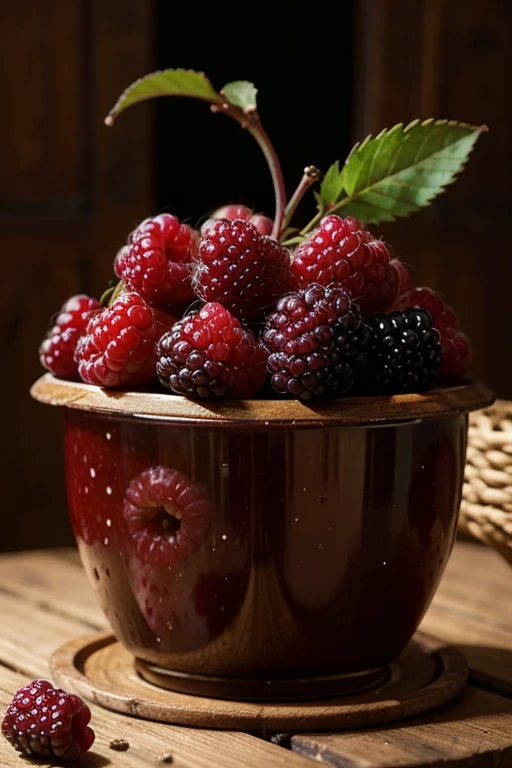 quiero que me generes una canasta de Zarzamora con frambuesa (fruta) from the 1800s in this only the Blackberry with Raspberry should appear(fruta)