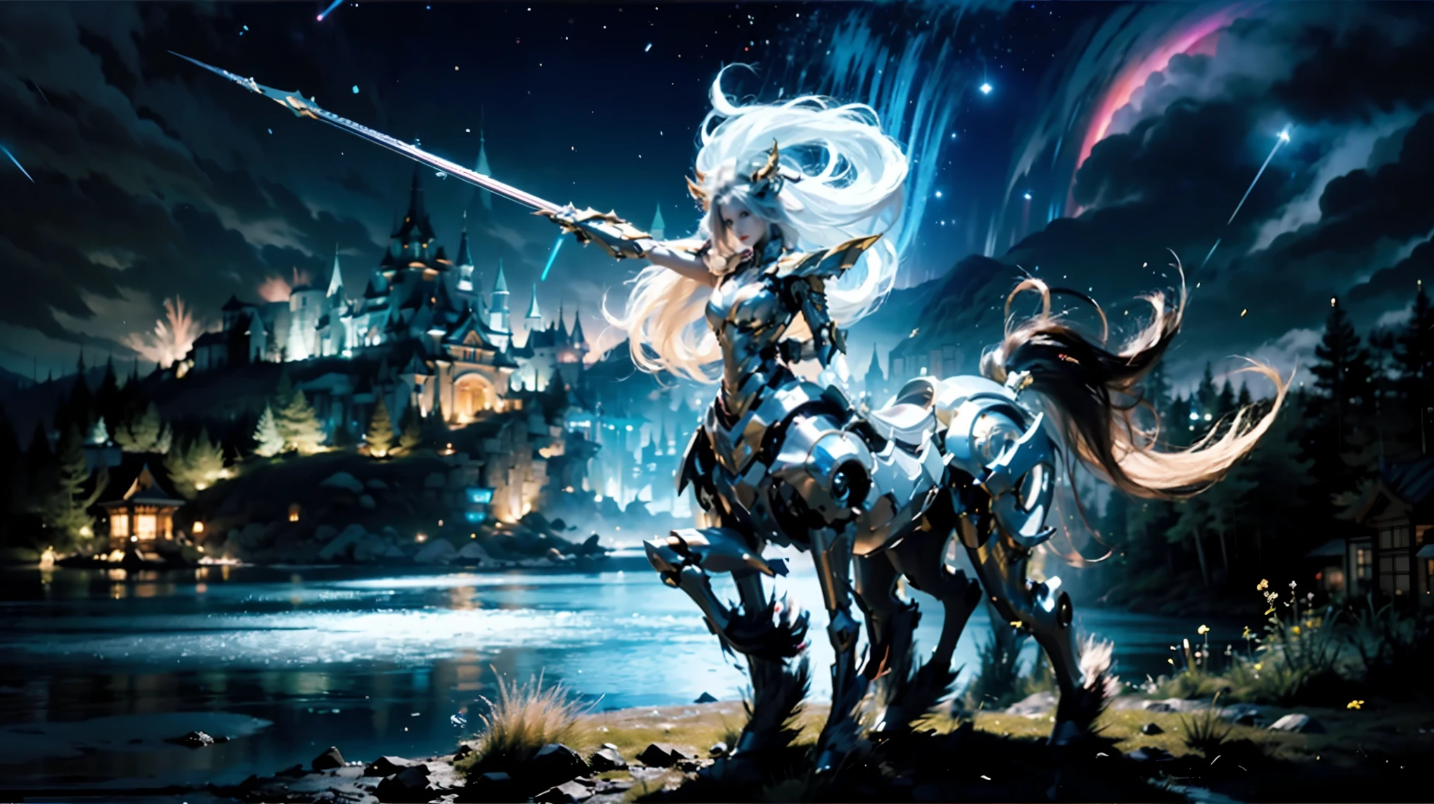 In the beautiful illustration of this super-grand scene,The ultra-distant lens shows us(More than eight distinctive and beautiful female centaurs,Half man, half horse,Half man, half horse,Princess:2.7),Their personality、Distinctive and vivid features。from(A radiant, angelic, snow-white centaur from heaven:1.1),arrive(Nightmare-like fiery red centaur surrounded by flames:1.1)、再arrive(Green Centaur, the wind fairy dancing in the air:1.1)、再arrive有(One-horned blue centaur surrounded by lightning:1.1),arrive(A mechanical-style mecha Centaur shining with metallic light:1.1)、再arrive(A powerful dragon-shaped centaur wearing colorful dragon scale leather:1.1)、再arrive(A slender elven centaur that is graceful and agile:1.1)Gracefully wears a flower crown、arrive(Enchanting and charming Tiflin centaurs:1.1)、再arrive(A succubus centaur with an indescribably sexy feeling:1.1)。Each Centaur character fully demonstrates his unique style。The illustration uses advanced artistic techniques and tools,Use nesting、Weaving、Splicing、perspective、interlude、Montage and other artistic techniques,Divide the scene into sections by geometric arrangement,Each part corresponds to a role,from而更有效地利用了空间,Make eight centaurs exist in one picture at the same time,(The style tends to be grotesque、Hayao Miyazaki、Aesthetic、indescribable:3.3)。Through Midjourney's advanced brush tools、Color palette、Material packs和模型包、Texture tools,For each centaur, beautiful props are designed to increase racial characteristics、Clothing and physical features,Enhances the character's personality and visual appeal,(Stunning landscapes in illustrations,There are changing skies、rainbow、aurora、Stars and Moon,Incorporating iconic landmarks such as Mount Everest,and fireworks、Tranquil Lake、Natural and urban elements of waves and neon lights,Creates a magical atmosphere:1.5),Centaurs demonstrate their unique abilities and equipment in a variety of environments,This is true even in extreme alien landscapes。Use Midjourney's tools、Material packs、Texture tools、The color palette makes depicting details vivid and realistic,from复杂的发型和以及不同的种族特质、Body、Appearance features、服装arrive真实的纹理,Greatly improved the realism of the Centaurs and their surroundings,The fusion of multiple art styles adds dynamism to the character's movement at all angles,The overall visual experience is further enriched。The final illustration was described as a "masterpiece",It has the characteristics of "best quality" and "realistic",The details put into the creative process are shown、Level of creativity and craftsmanship。 hdr,(Reality,Masterpiece quality,Best quality)