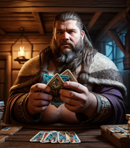 He is sitting facing the viewer Holding his cards with both hands. He looks menacing, Just chubby plump extremely thick thighs (melhor qualidade,4K,8k,high resolution,obra de arte:1.2),ultra-detalhado,realista:1.37,homens,grown-up homens,old homens,fat white muscular homens,cabelo da barriga,large bulges, (((he is in a viking tavern holding magic cards with his hands, he is in a game of magic cards inside a bad tavern, he wears a mystical wizard&#39;s overcoat))). pants,camisa xadrez,barba,nojento,60-year-old homens,family,pai,barriga de urso,terno de abertura. Sentado na beirada da cama. apenas usando sunga no corpo. Looking at the spectator gesturing with his hands. Asking for your hand, pedindo um objeto., Se adequa, vetor, mwvetor