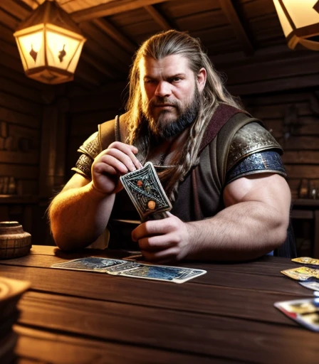 He is sitting facing the viewer Holding his cards with both hands. He looks menacing, Just chubby plump extremely thick thighs (melhor qualidade,4K,8k,high resolution,obra de arte:1.2),ultra-detalhado,realista:1.37,homens,grown-up homens,old homens,fat white muscular homens,cabelo da barriga,large bulges, (((he is in a viking tavern holding magic cards with his hands, he is in a game of magic cards inside a bad tavern, he wears a mystical wizard's overcoat))). pants,camisa xadrez,barba,nojento,60-year-old homens,family,pai,barriga de urso,terno de abertura. Sentado na beirada da cama. apenas usando sunga no corpo. Looking at the spectator gesturing with his hands. Asking for your hand, pedindo um objeto., Se adequa, vetor, mwvetor