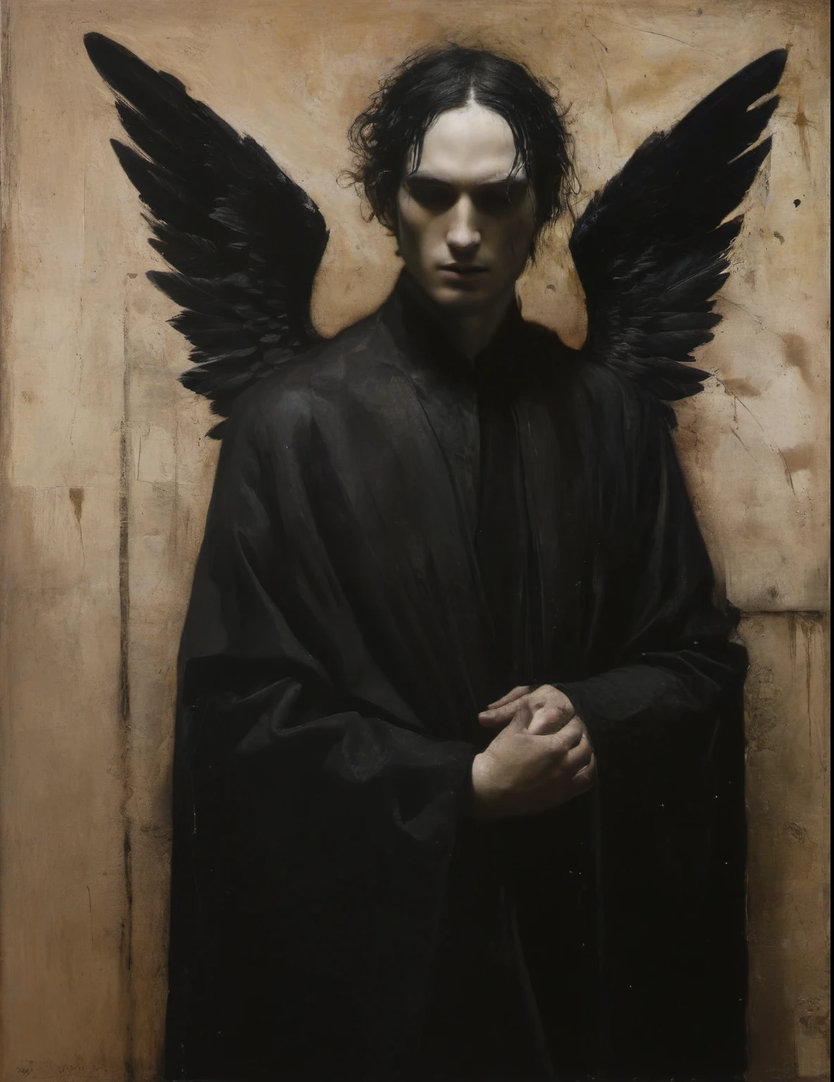 James Gurney, Surrealist art , dream-like, Mysterious, Provocative, symbolic, Complex, detailed,, (Gothic but very beautiful:1.4), (masterpiece, highest quality:1.4) , Nicola Samori Style, Laputa, Young and handsome men、Angel