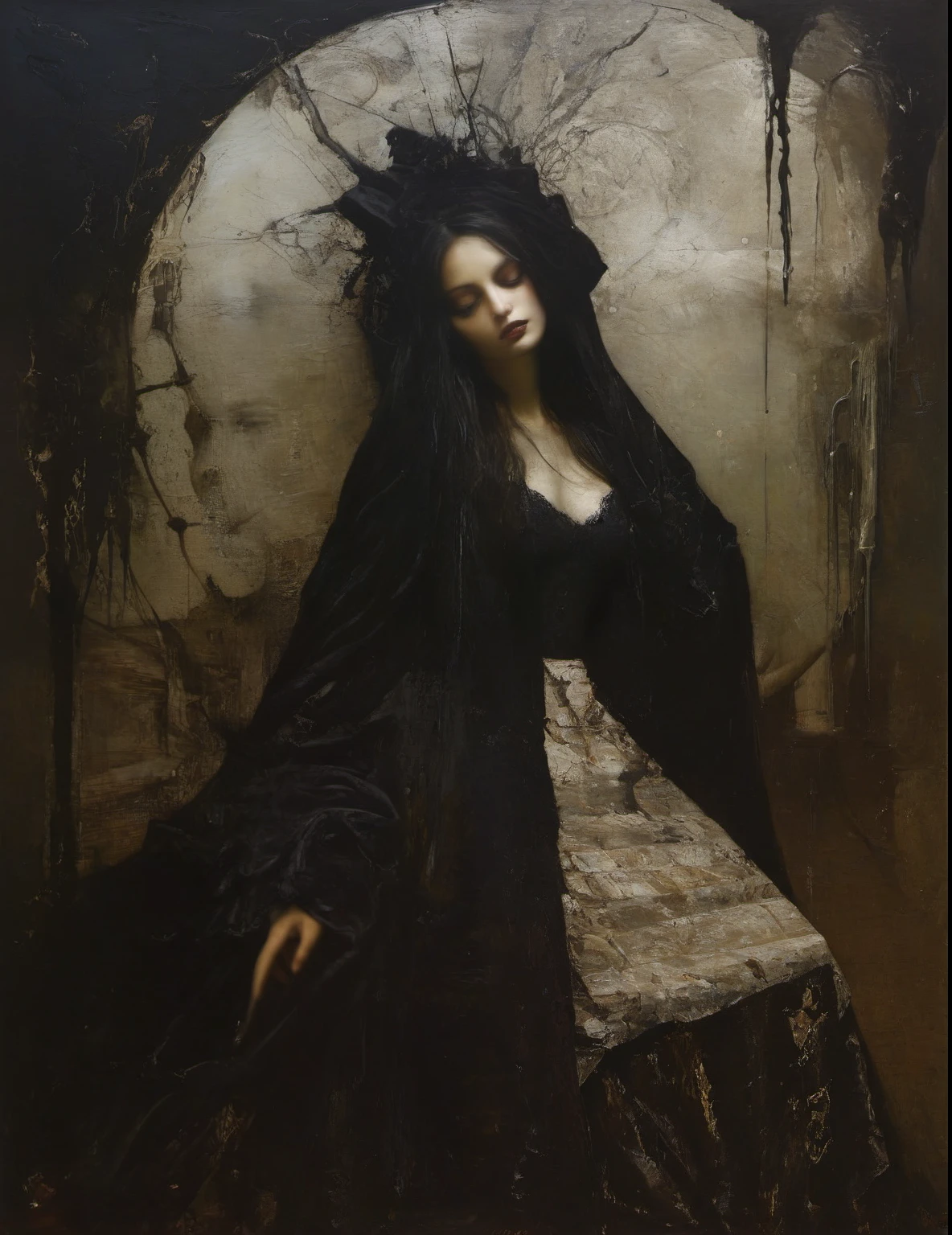 James Gurney, Surrealist art , dream-like, Mysterious, Provocative, symbolic, Complex, detailed,, (Gothic but very beautiful:1.4), (masterpiece, highest quality:1.4) , Nicola Samori Style, Nix
