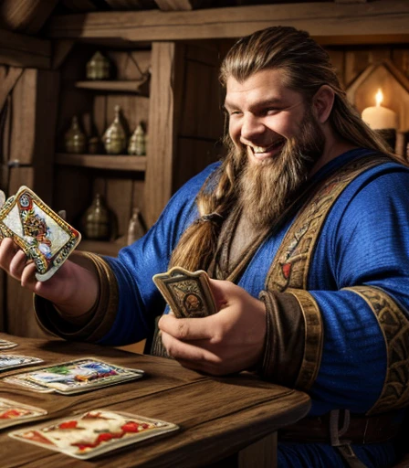 He is laughing and holding a skull-shaped goblet full of drink., he is euphoric and very happy with his victory in the mystical card game, by He is sitting facing the viewer Holding his cards with both hands. He looks menacing, Just chubby plump extremely thick thighs (melhor qualidade,4K,8k,high resolution,obra de arte:1.2),ultra-detalhado,realista:1.37,homens,grown-up homens,old homens,fat white muscular homens,cabelo da barriga,large bulges, (((he is in a viking tavern holding magic cards with his hands, he is in a game of magic cards inside a bad tavern, he wears a mystical wizard&#39;s overcoat))). pants,camisa xadrez,barba,nojento,60-year-old homens,family,pai,barriga de urso,terno de abertura. Sentado na beirada da cama. apenas usando sunga no corpo. Looking at the spectator gesturing with his hands. Asking for your hand, pedindo um objeto., Se adequa, vetor, mwvetor